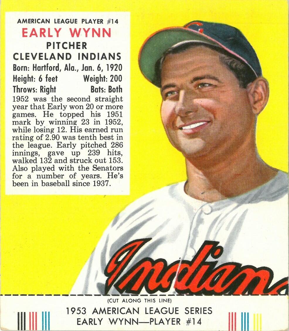 1953 Red Man Tobacco Baseball Early Wynn #14