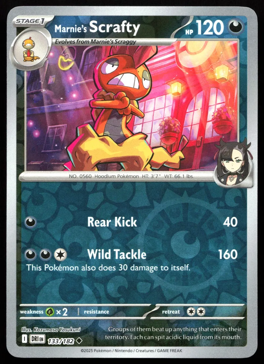 2025 Pokemon Scarlet & Violet Destined Rivals Reverse Holo Marnie's Scrafty #133