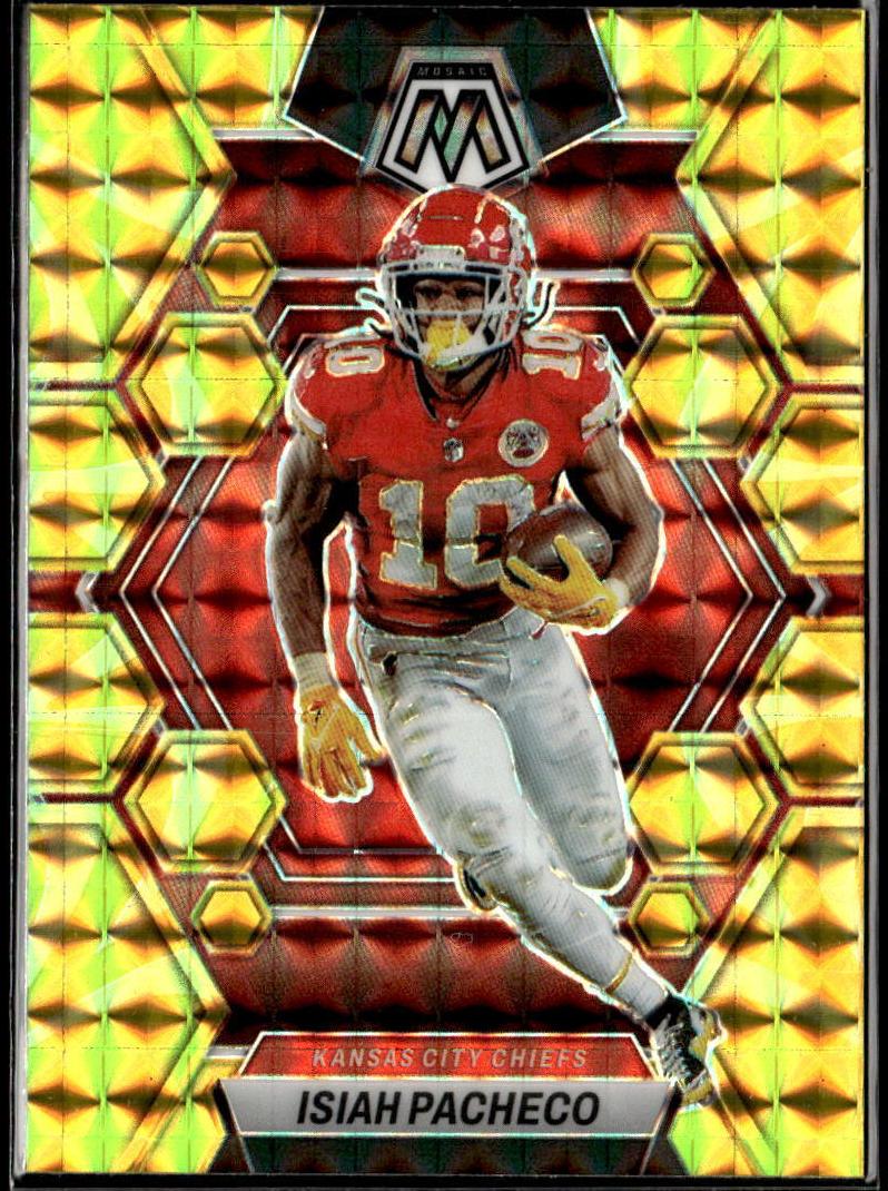 2023 Panini Mosaic Football Reactive Yellow Isiah Pacheco #110 PSA 8.5