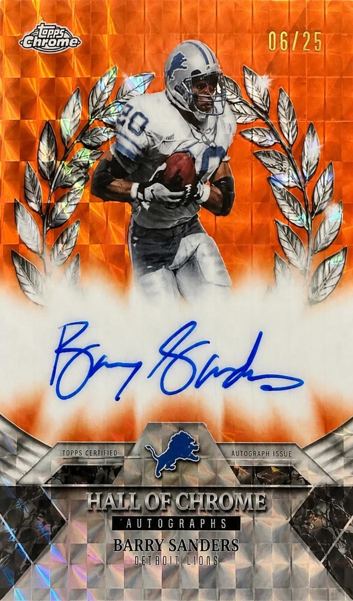 2025 Topps Chrome Football Orange Geometric Refractor Barry Sanders #HOCA-BS