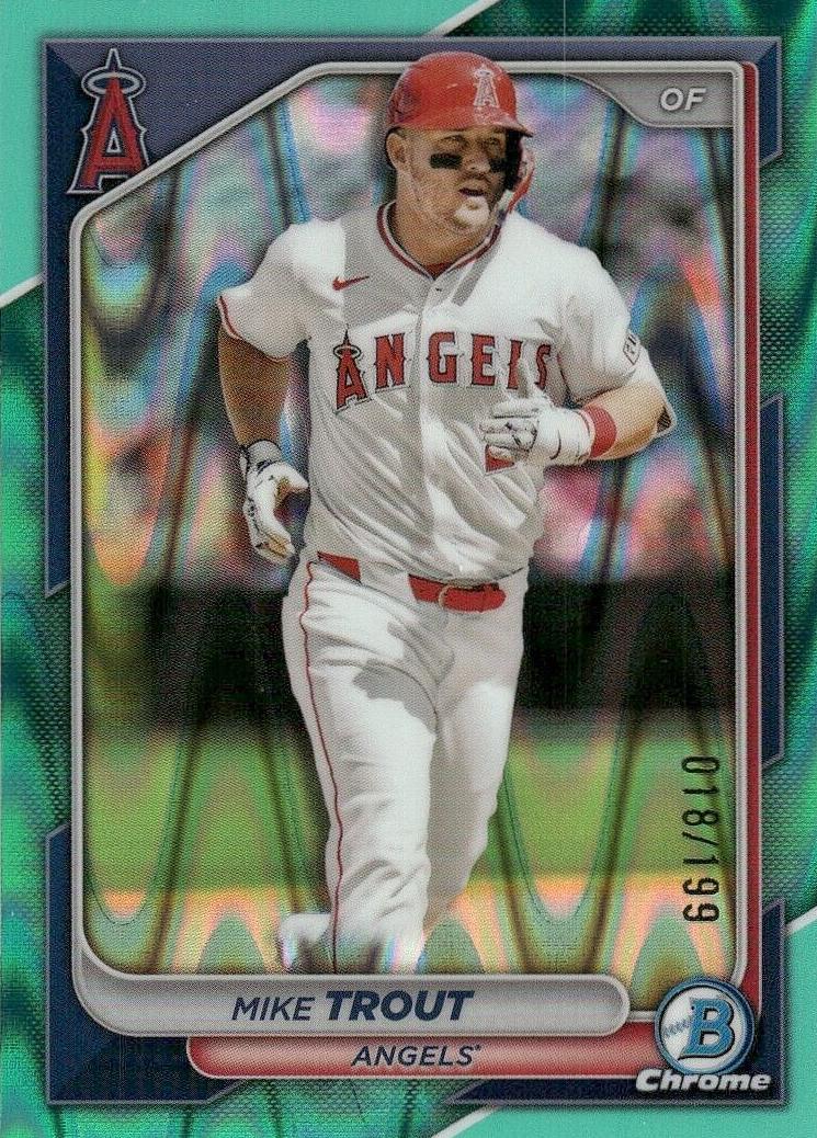 2024 Bowman Chrome Baseball Aqua Raywave Mike Trout #82