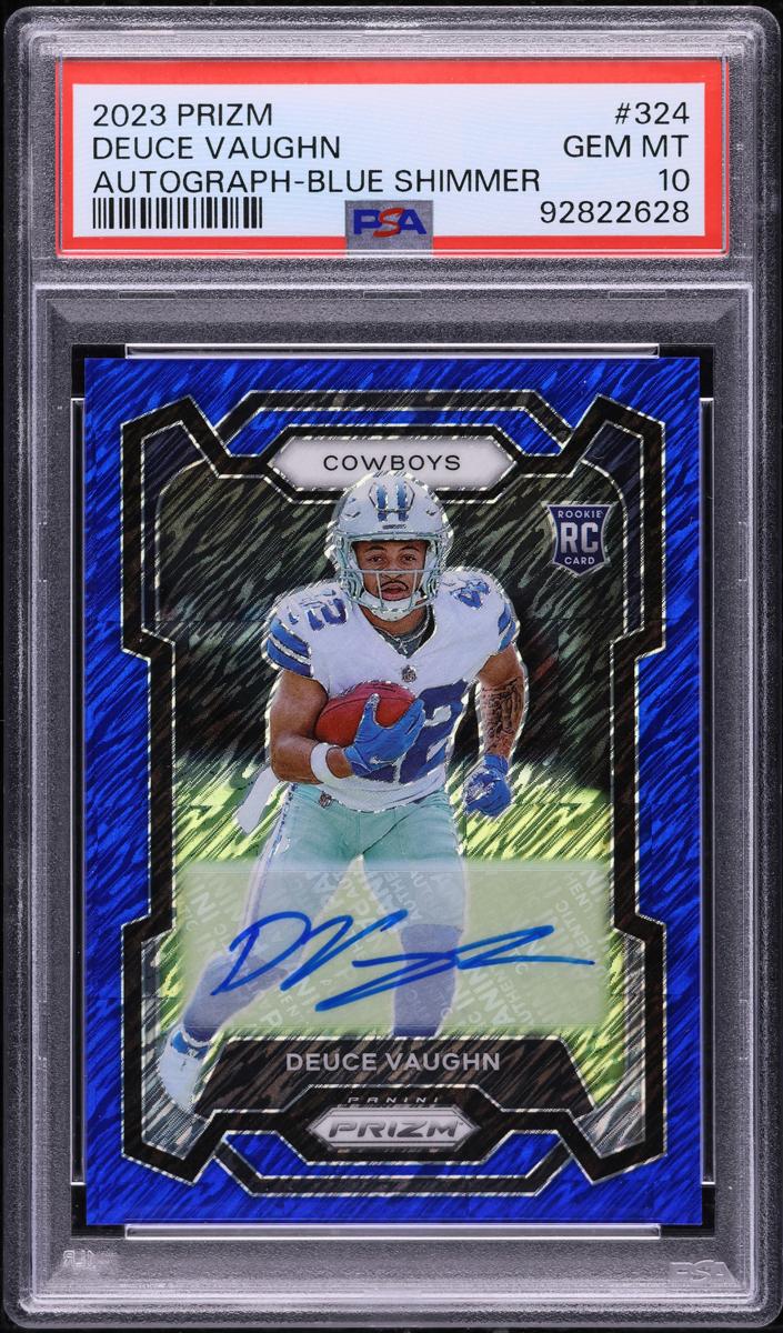 2023 Panini Prizm Football Blue Shimmer Deuce Vaughn #324 PSA 10