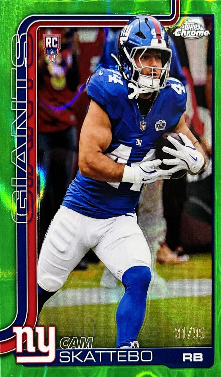 2025 Topps Chrome Football Green Lava Refractor Cam Skattebo #331