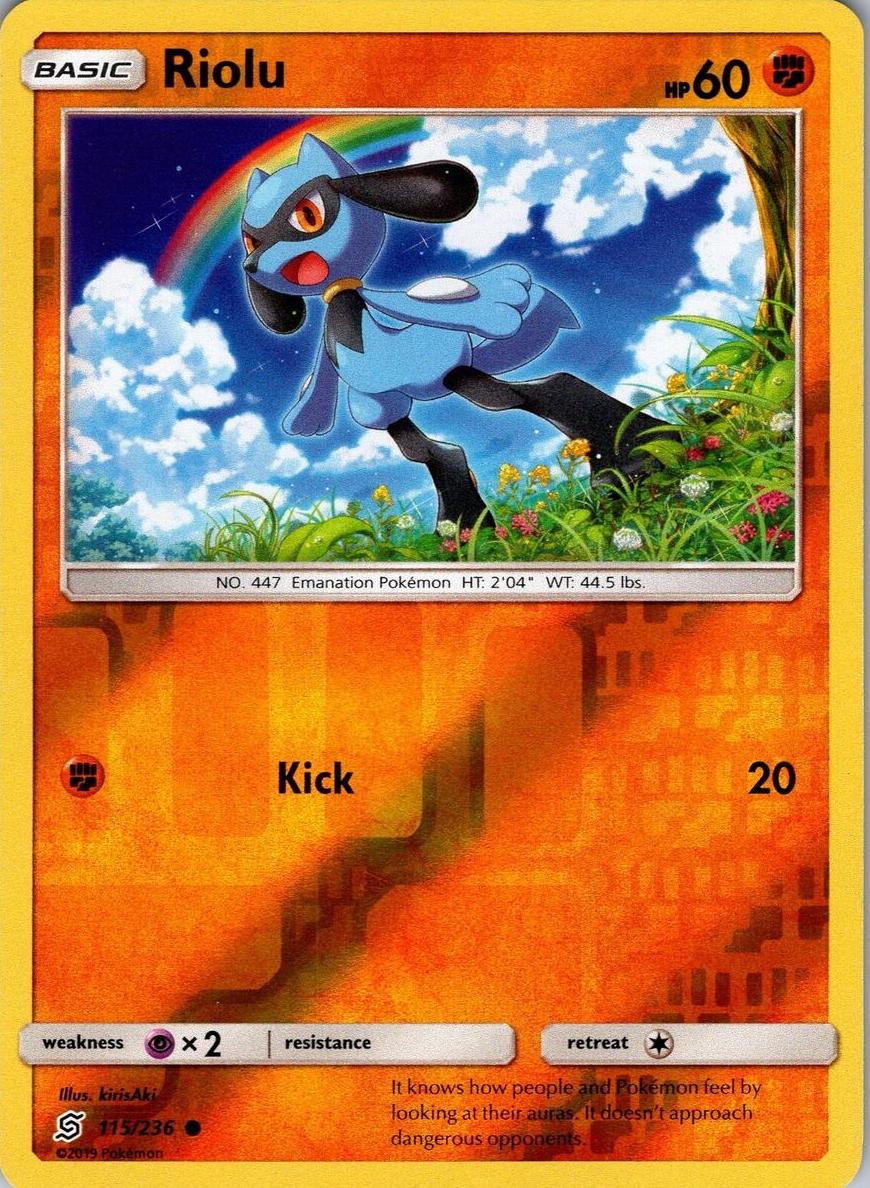 2019 Pokemon Sun & Moon Unified Minds Reverse Holo Riolu #115