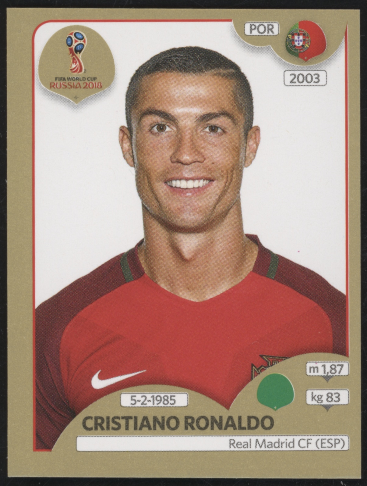 2018 Panini World Cup Stickers Collection Russia Soccer Gold Cristiano Ronaldo #130
