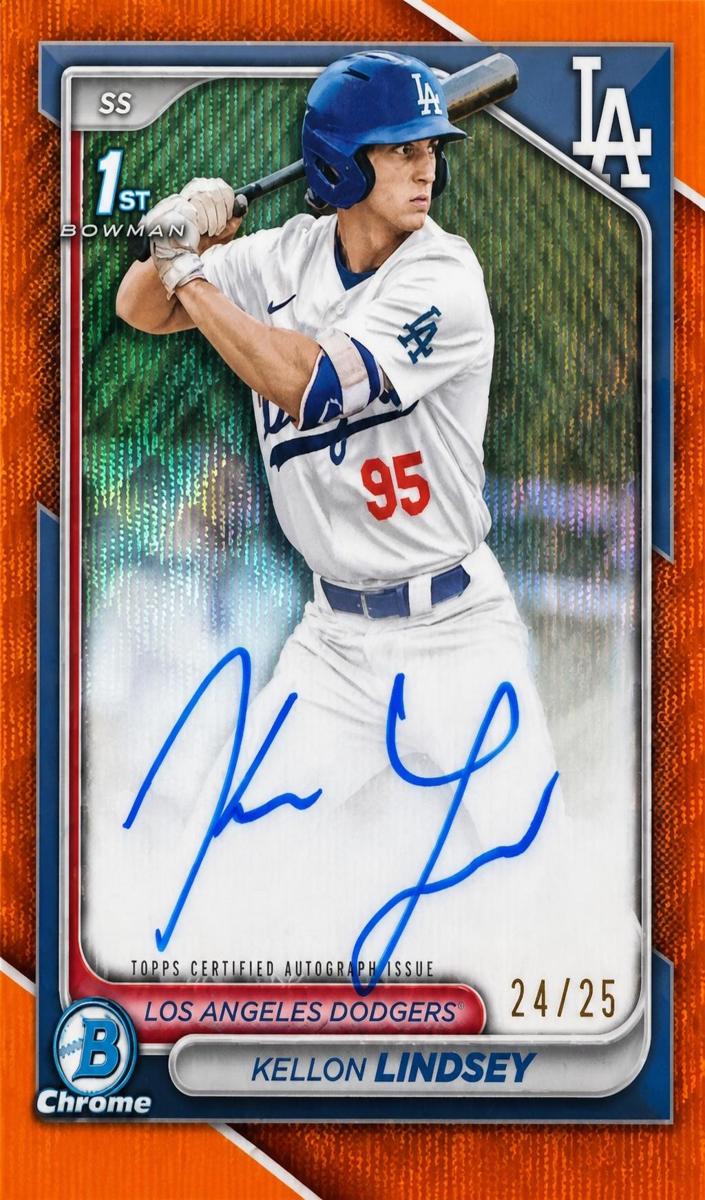 2024 Bowman Draft Chrome Baseball Orange Wave Kellon Lindsey #CPA-KL PSA 9