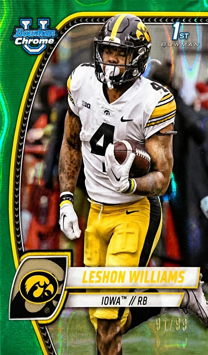 2024 Bowman Chrome University Football Green Lava Refractor Leshon Williams #190