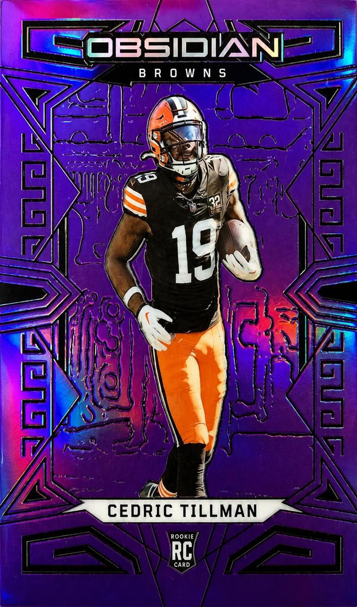 2023 Panini Obsidian Football Electric Etch Purple Flood FOTL Cedric Tillman #120 PSA 10