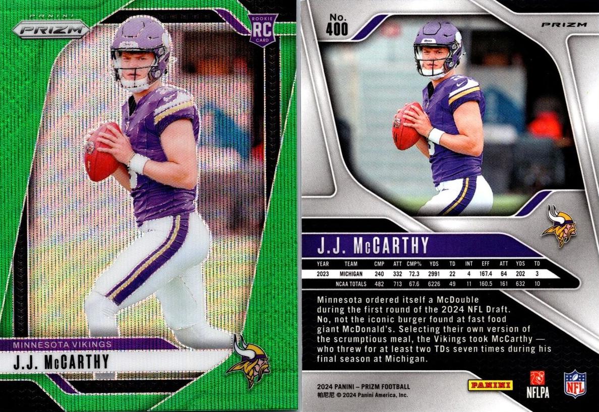 2024 Panini Prizm Football Green Wave J.J. McCarthy #400