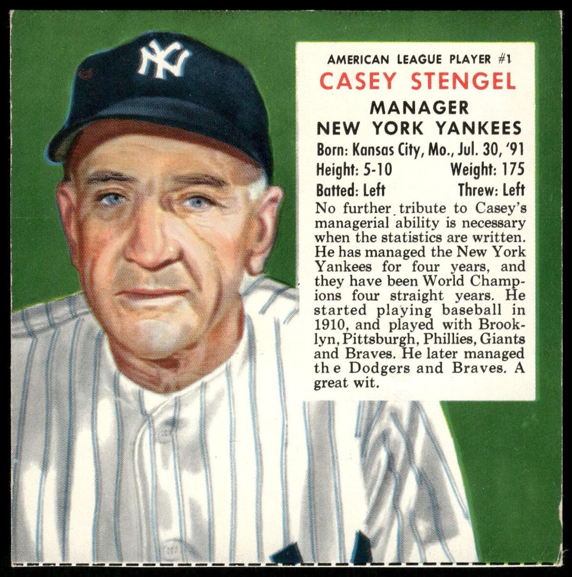 1953 Red Man Tobacco Baseball Casey Stengel #1