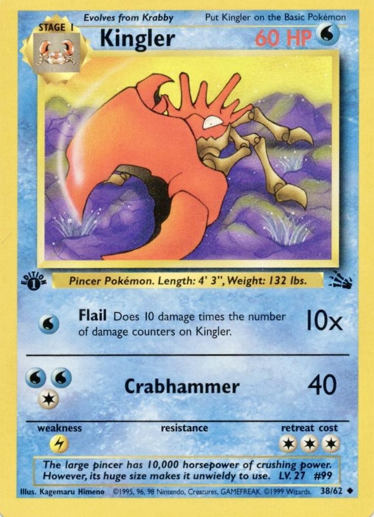 1999 Pokemon Fossil 1st Edition Kingler #38 PSA 9