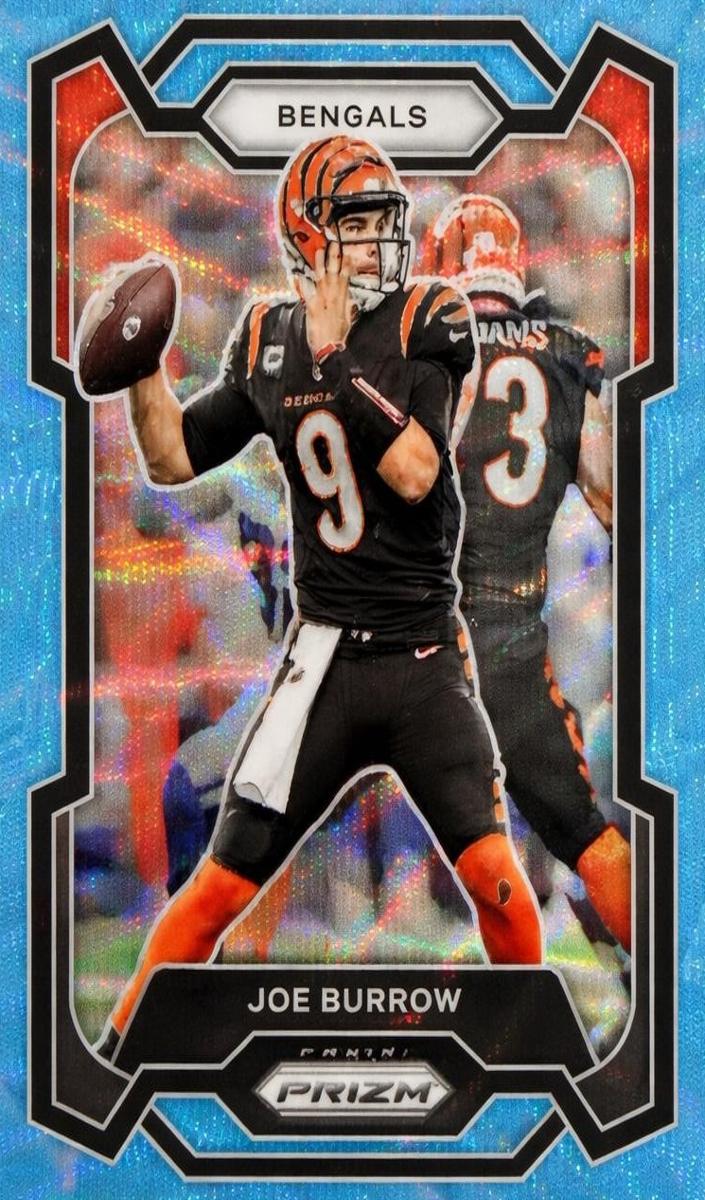 2023 Panini Prizm Football Blue Wave Joe Burrow #57 PSA 8.5