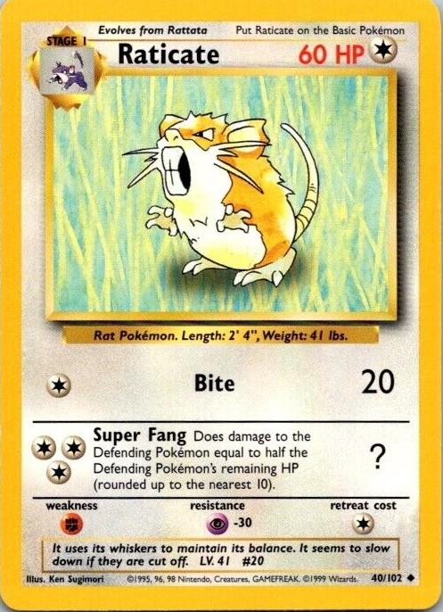 1999 Pokemon Base Set Raticate #40