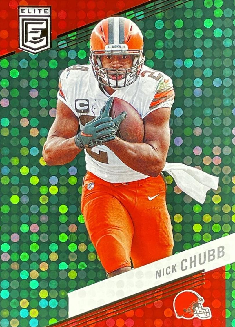 2023 Donruss Elite Football Green Disco Nick Chubb #82 PSA 9