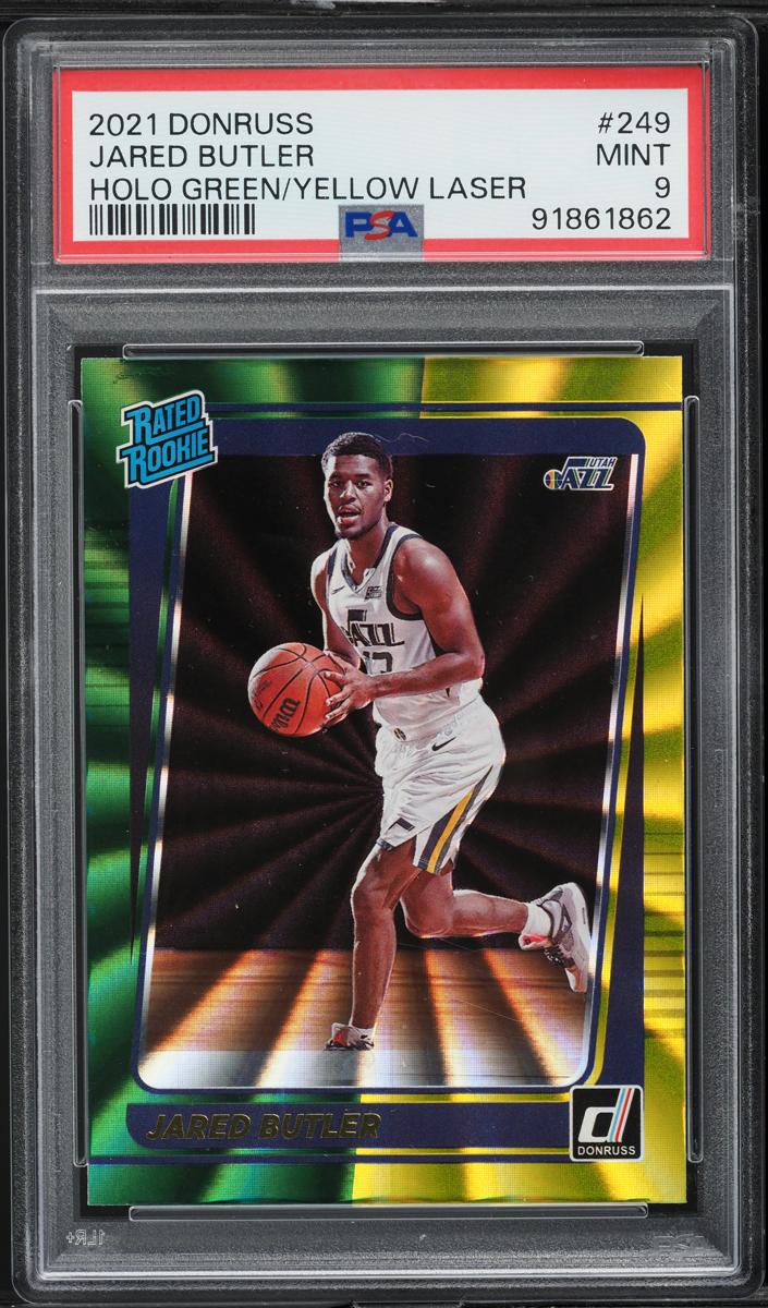 2021 Panini Donruss Basketball Holo Green & Yellow Laser Jared Butler #249 PSA 9