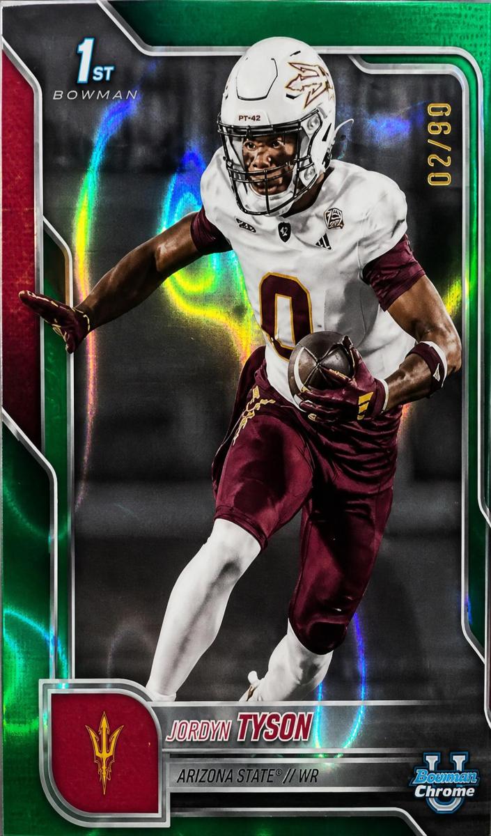 2025 Bowman Chrome University Football Green Lava Refractor Jordyn Tyson #31