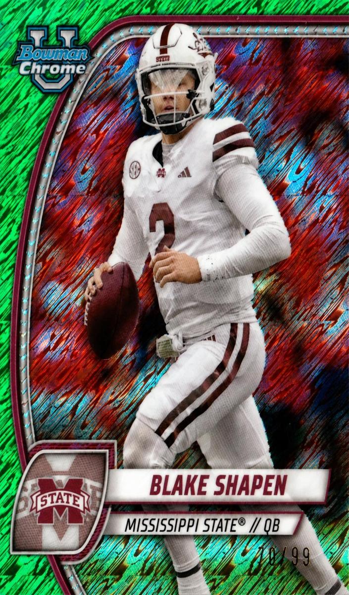 2024 Bowman Chrome University Football Shimmer Green Refractor Blake Shapen #22