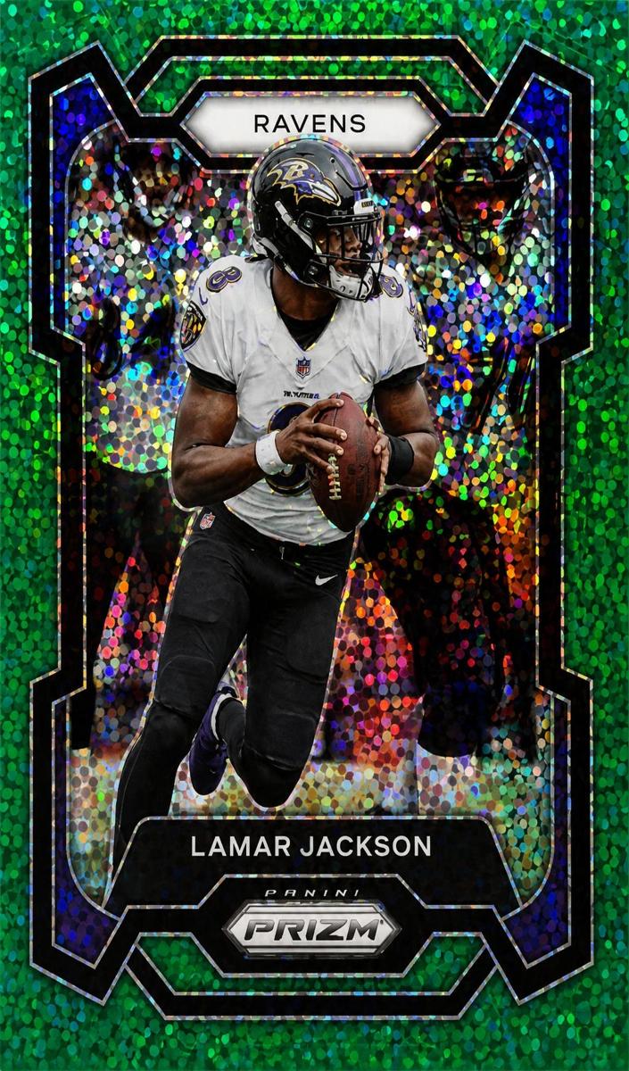 2023 Panini Prizm Football Green Sparkle Lamar Jackson #18