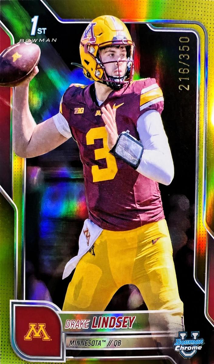 2025 Bowman Chrome University Football Yellow Refractor Drake Lindsey #96