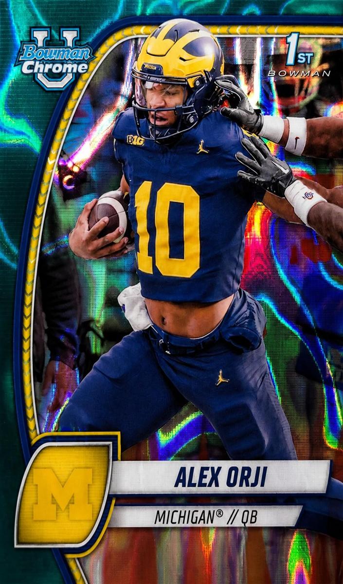 2024 Bowman Chrome University Football Green Lava Refractor Alex Orji #9