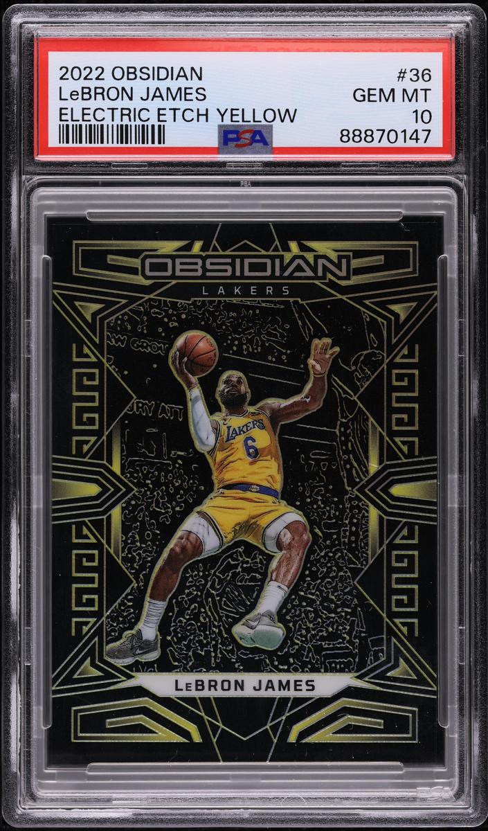 2022 Panini Obsidian Basketball Electric Etch Yellow LeBron James #36 PSA 9