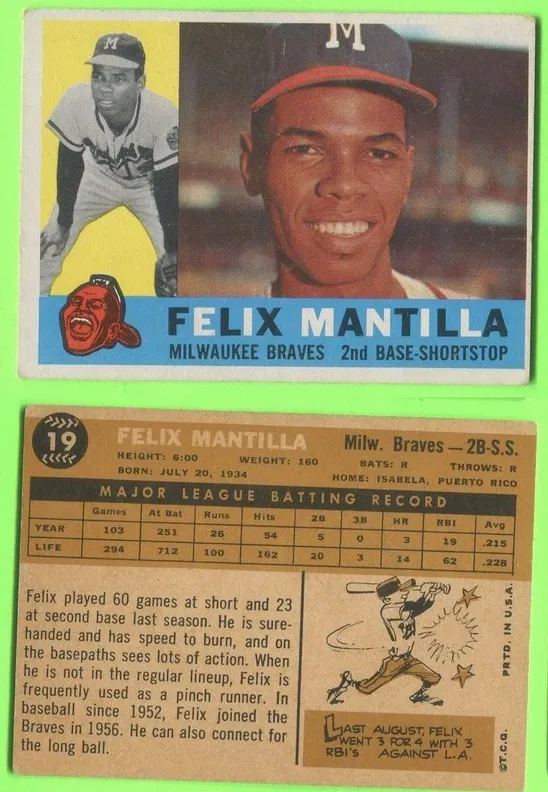 1960 Topps Baseball Felix Mantilla #19 PSA 5.5
