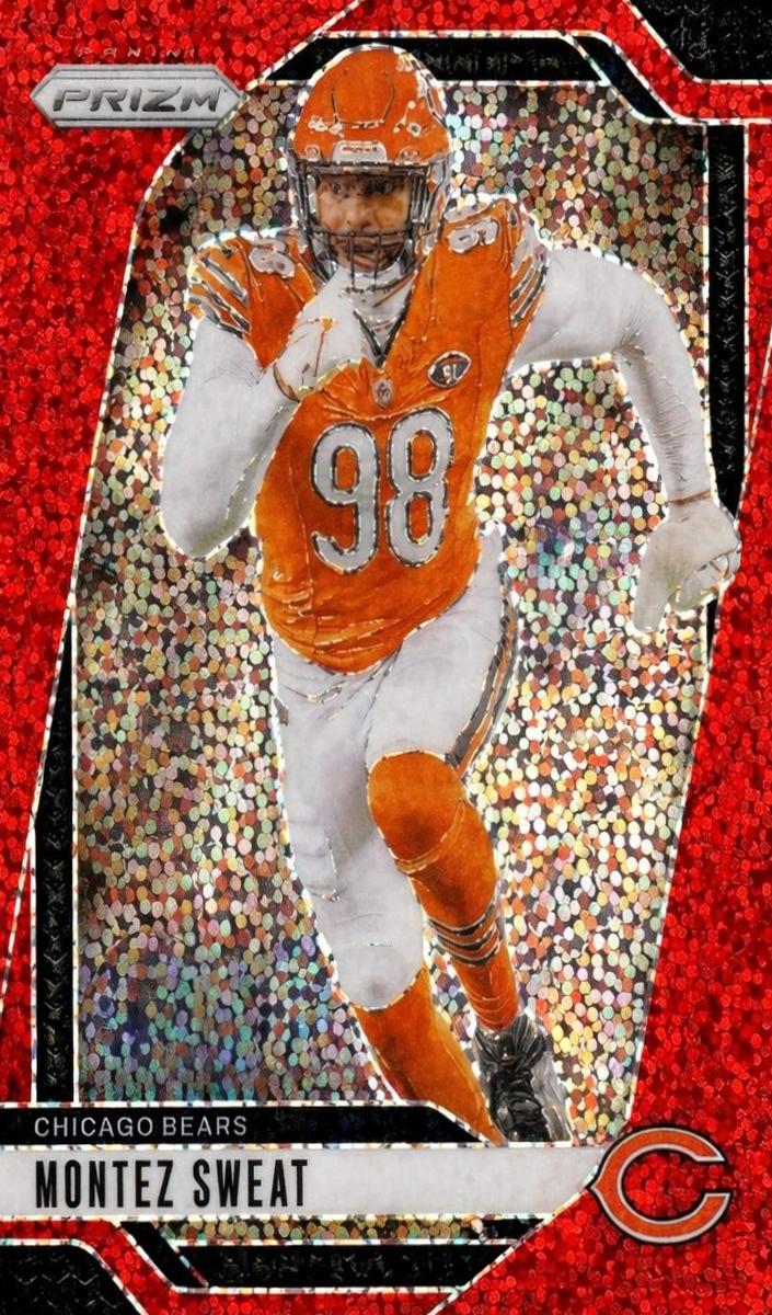 2024 Panini Prizm Football Red Sparkle Montez Sweat #50