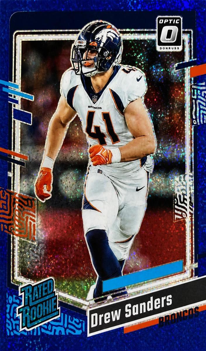 2023 Donruss Optic Football Blue Glitter Drew Sanders #230 PSA 10