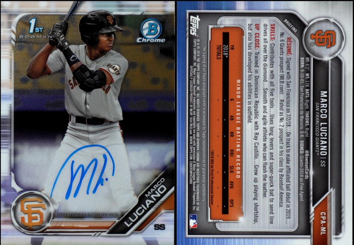 2019 Bowman Baseball Marco Luciano #CPA-ML PSA 9