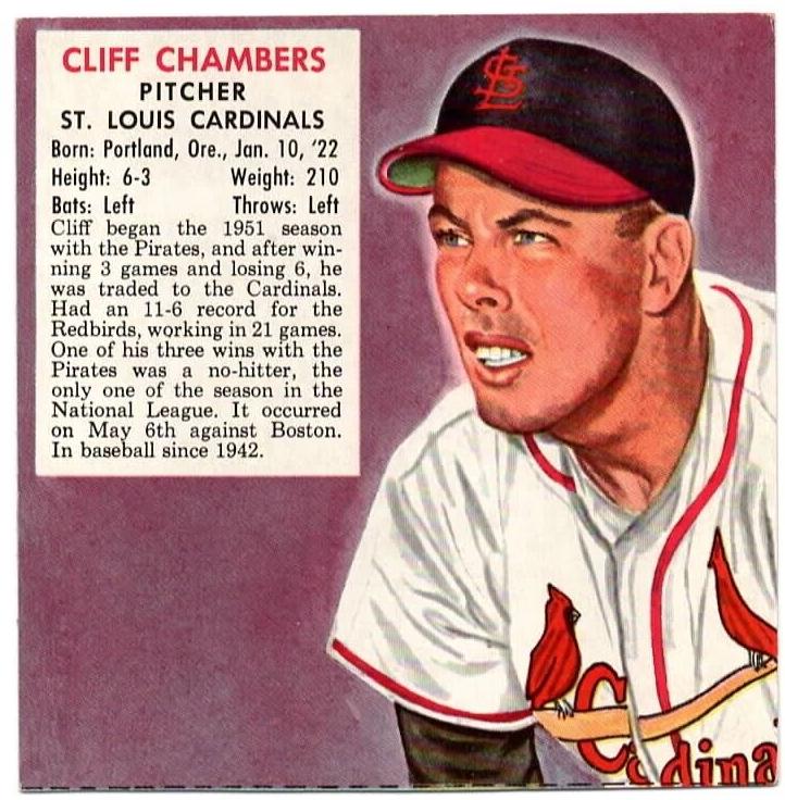 1952 Red Man Tobacco Baseball Cliff Chambers #NL4 PSA 6