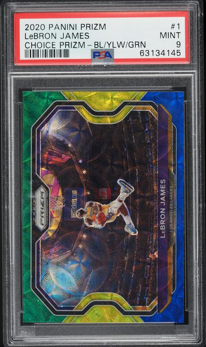 2020 Panini Prizm Basketball Choice Blue Yellow Green LeBron James #1 PSA 9