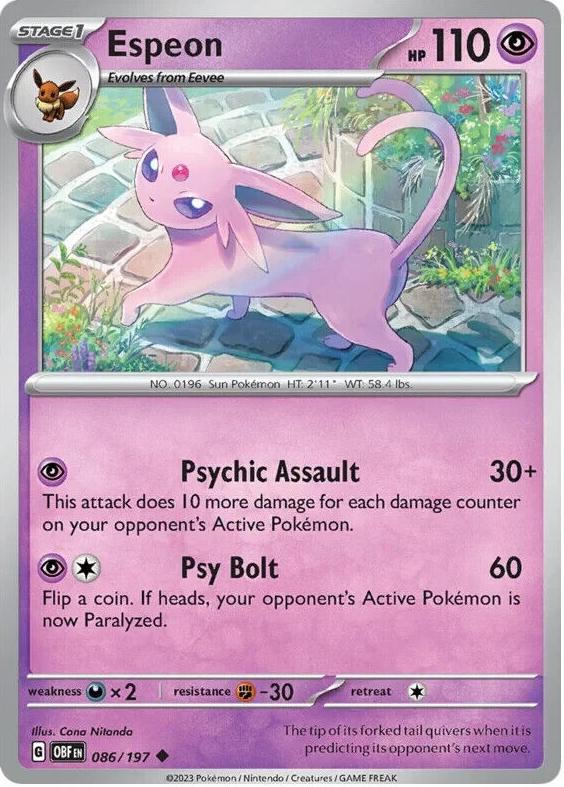 2023 Pokemon Scarlet & Violet Obsidian Flames Espeon #86 PSA 10