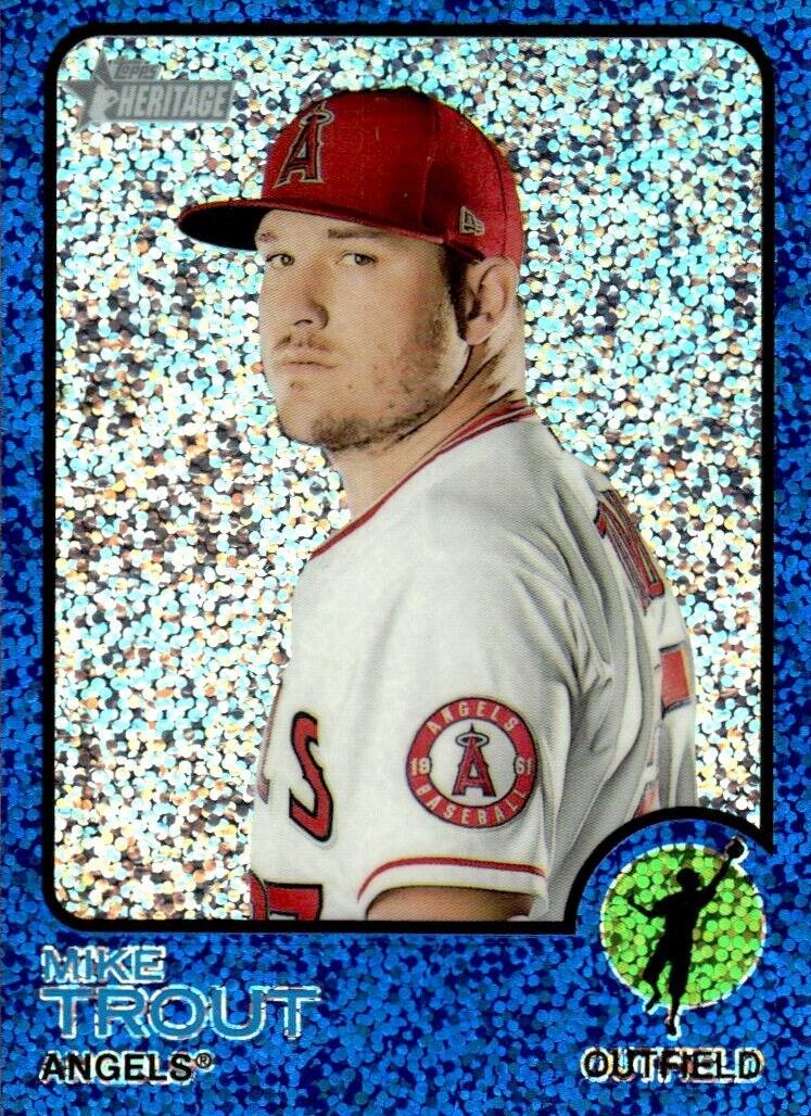 2022 Topps Heritage Baseball Blue Sparkle Mike Trout #100