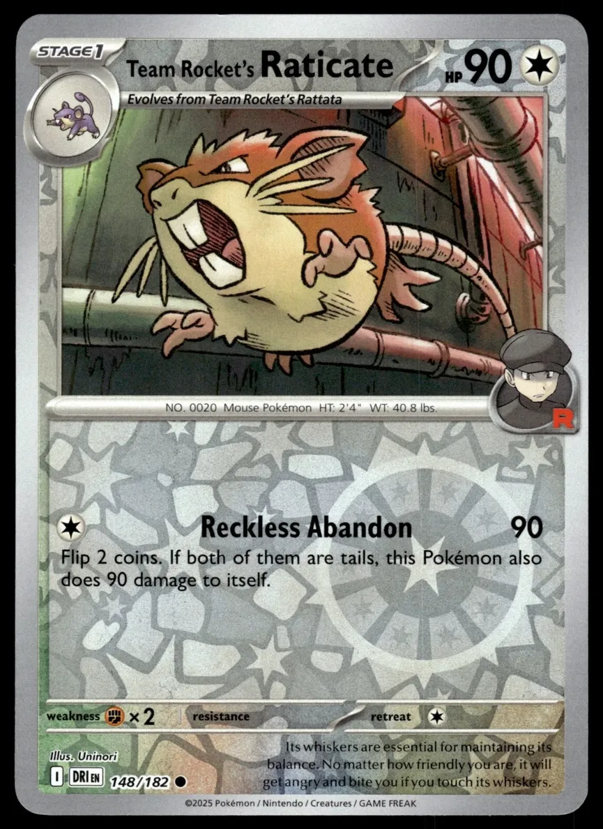 2025 Pokemon Scarlet & Violet Destined Rivals Reverse Holo Team Rocket's Raticate #148