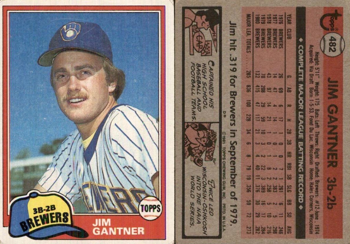 1981 Topps Baseball Jim Gantner #482