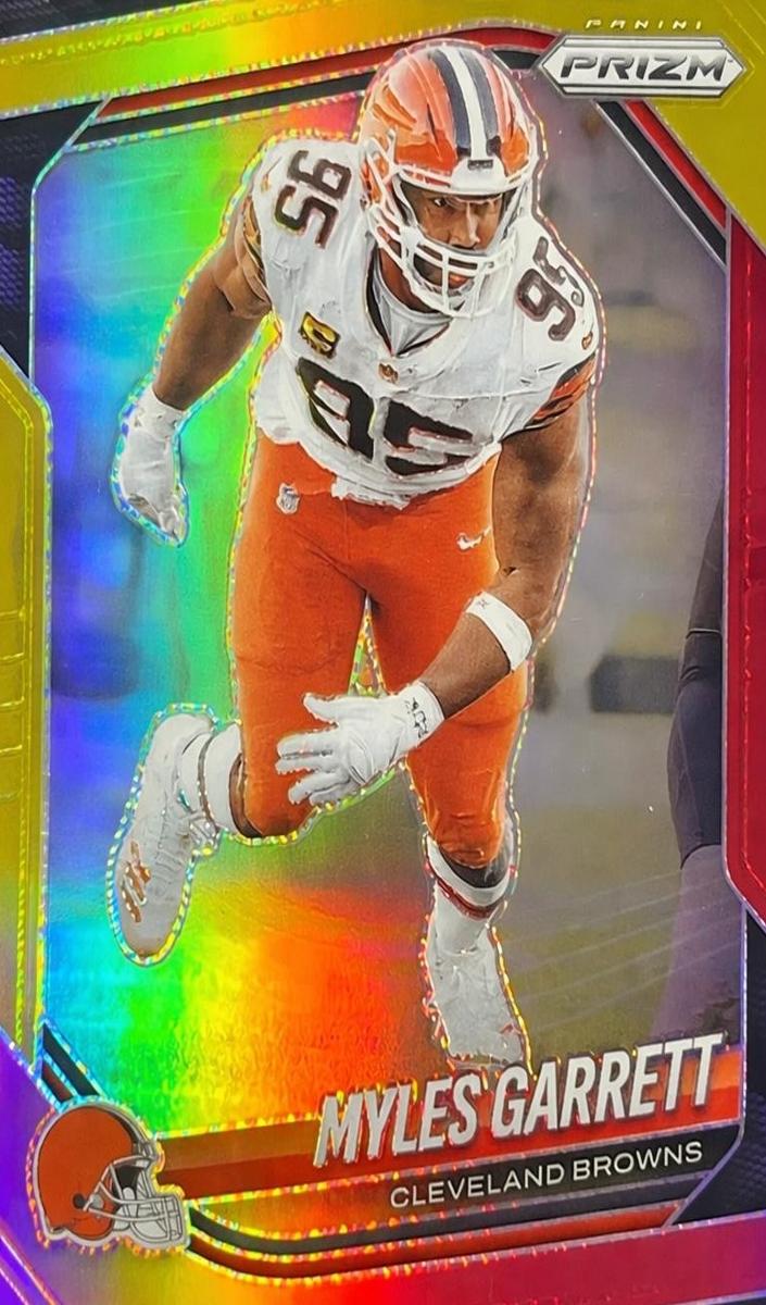 2025 Panini Prizm Football Red and Yellow Myles Garrett #73