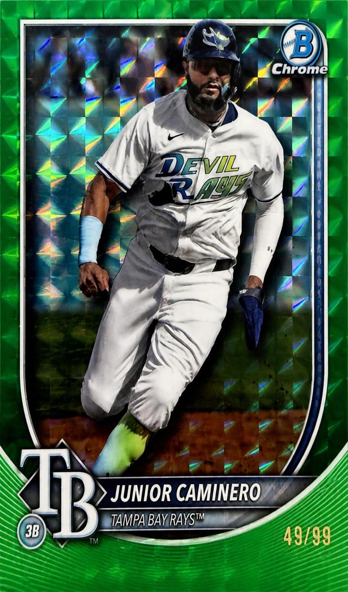 2025 Bowman Chrome Baseball Green Geometric Refractor Junior Caminero #80 PSA 10