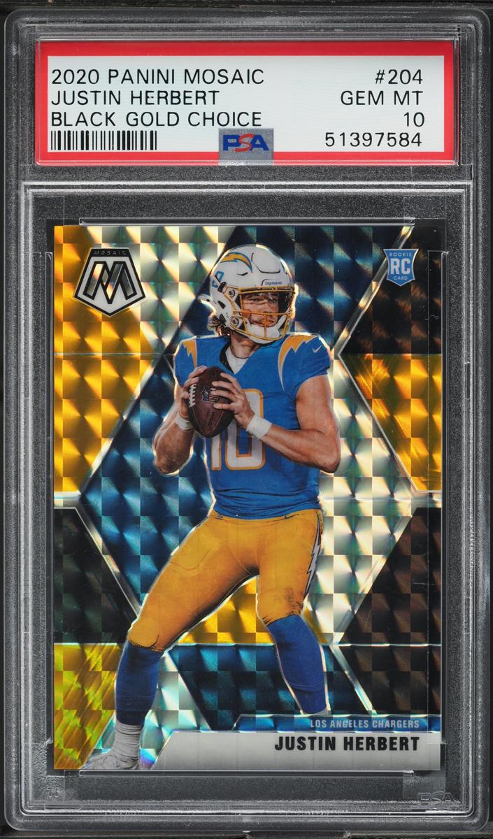 2020 Panini Mosaic Football Choice Black Gold Justin Herbert #204 PSA 9