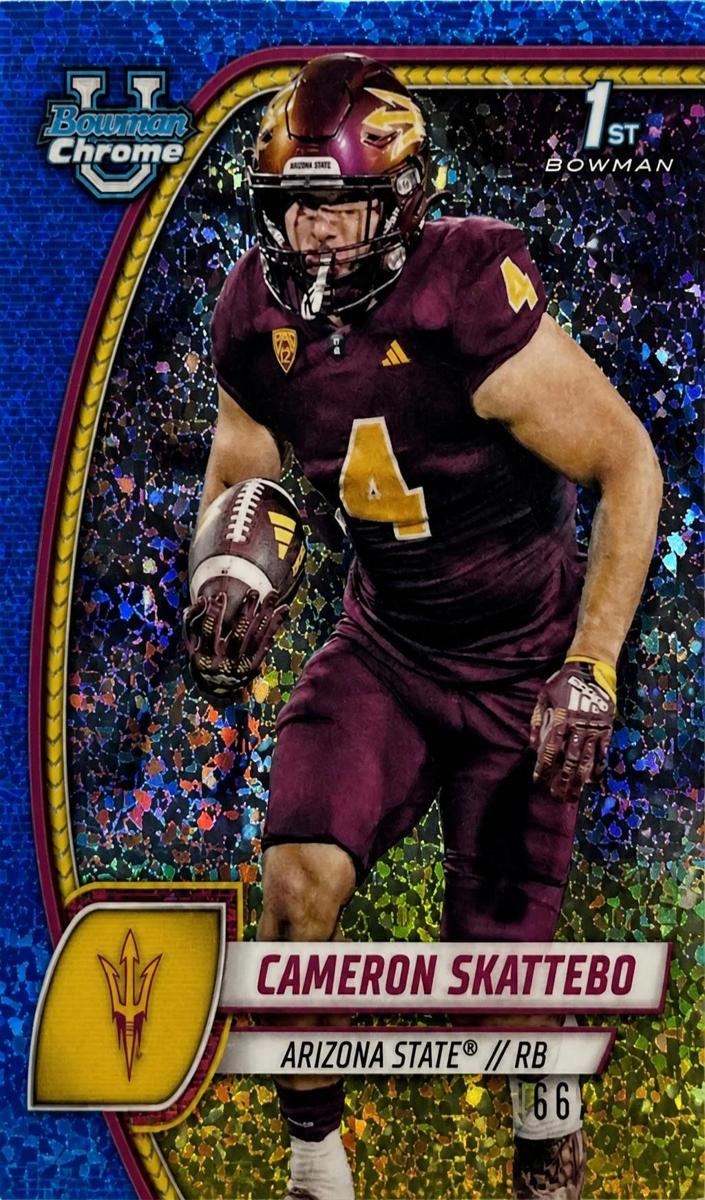 2024 Bowman Chrome University Football Blue Mini Diamond Refractor Cameron Skattebo #37 PSA 9