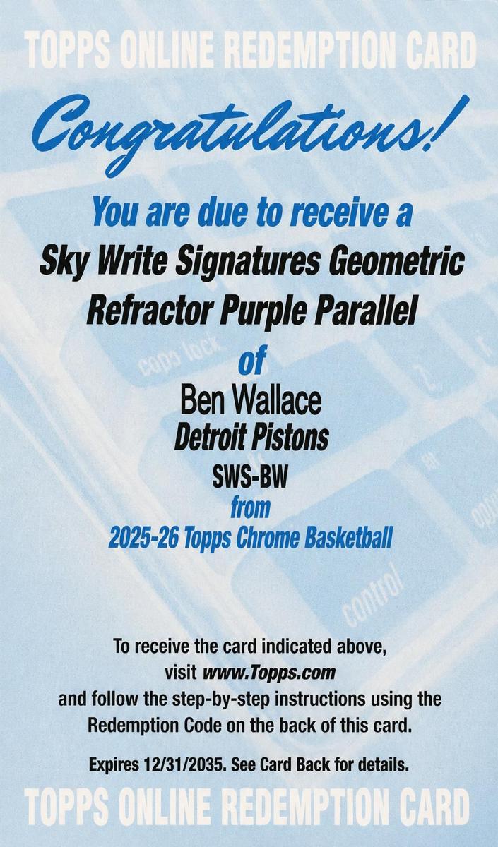 2025 Topps Chrome Basketball Purple Refractor Ben Wallace #SWS-BW