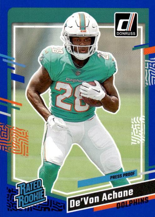 2023 Panini Donruss Football Press Proof Blue De'Von Achane #365 PSA 9