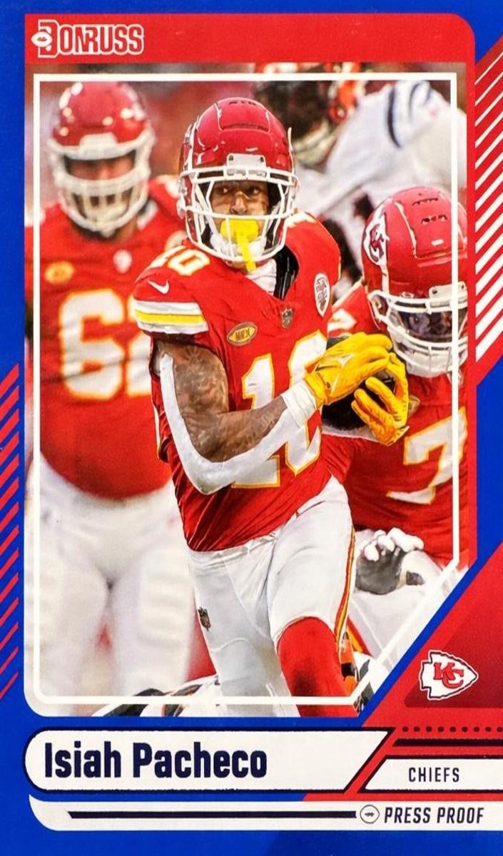 2024 Panini Donruss Football Press Proof Blue Isiah Pacheco #27