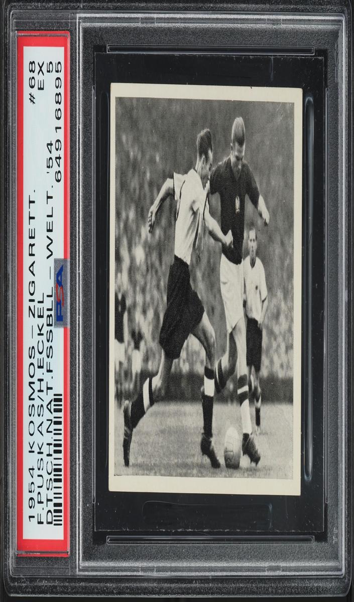1954 Kosmos-Zigarettenbilder Deutsche Nationalelf Fussball-Weltmeister Soccer Ferenc Puskas #68 PSA 7