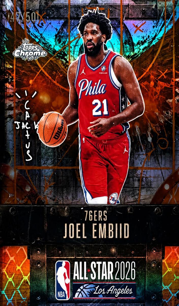 2025 Topps Chrome Cactus Jack X NBA All-Star Game Basketball Orange Refractor Joel Embiid #54