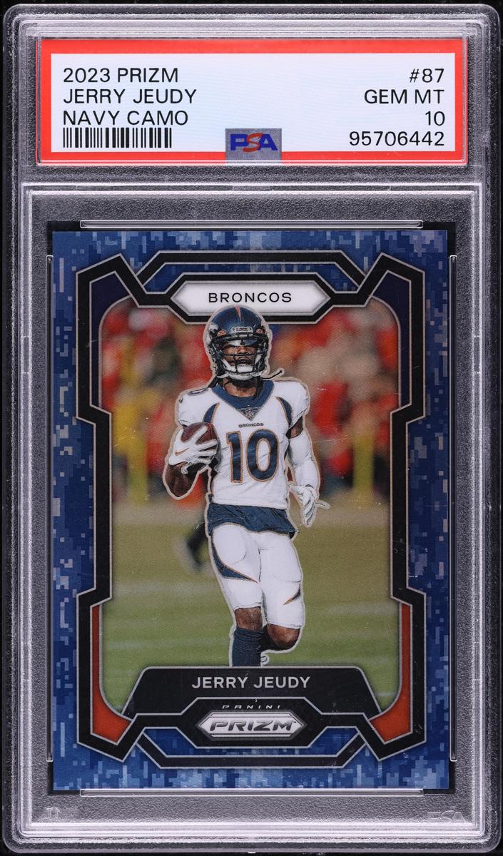 2023 Panini Prizm Football Navy Camo Jerry Jeudy #87 PSA 10