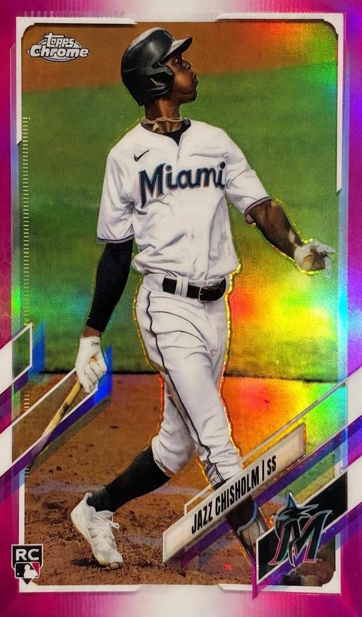 2021 Topps Chrome Baseball Pink Refractor Jazz Chisholm 2021 Topps Chrome Baseball Pink Refractor #144 PSA 9