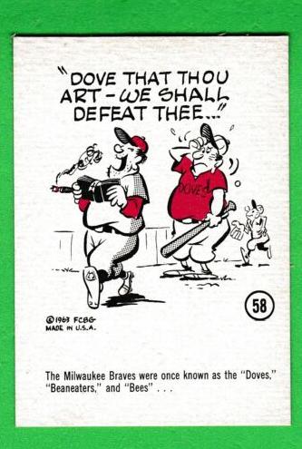 1963 Gad Fun Baseball Milwaukee Braves #58