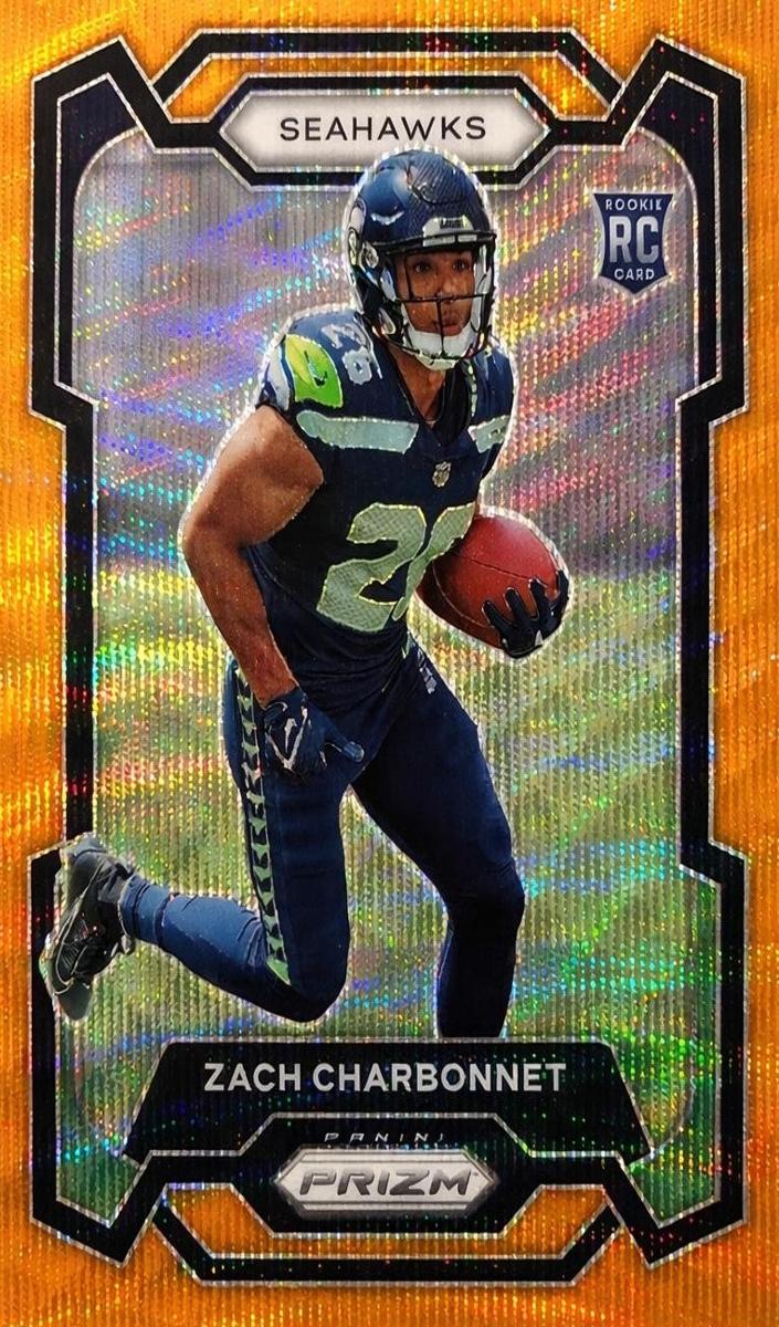 2023 Panini Prizm Football Orange Wave Zach Charbonnet #392 PSA 9