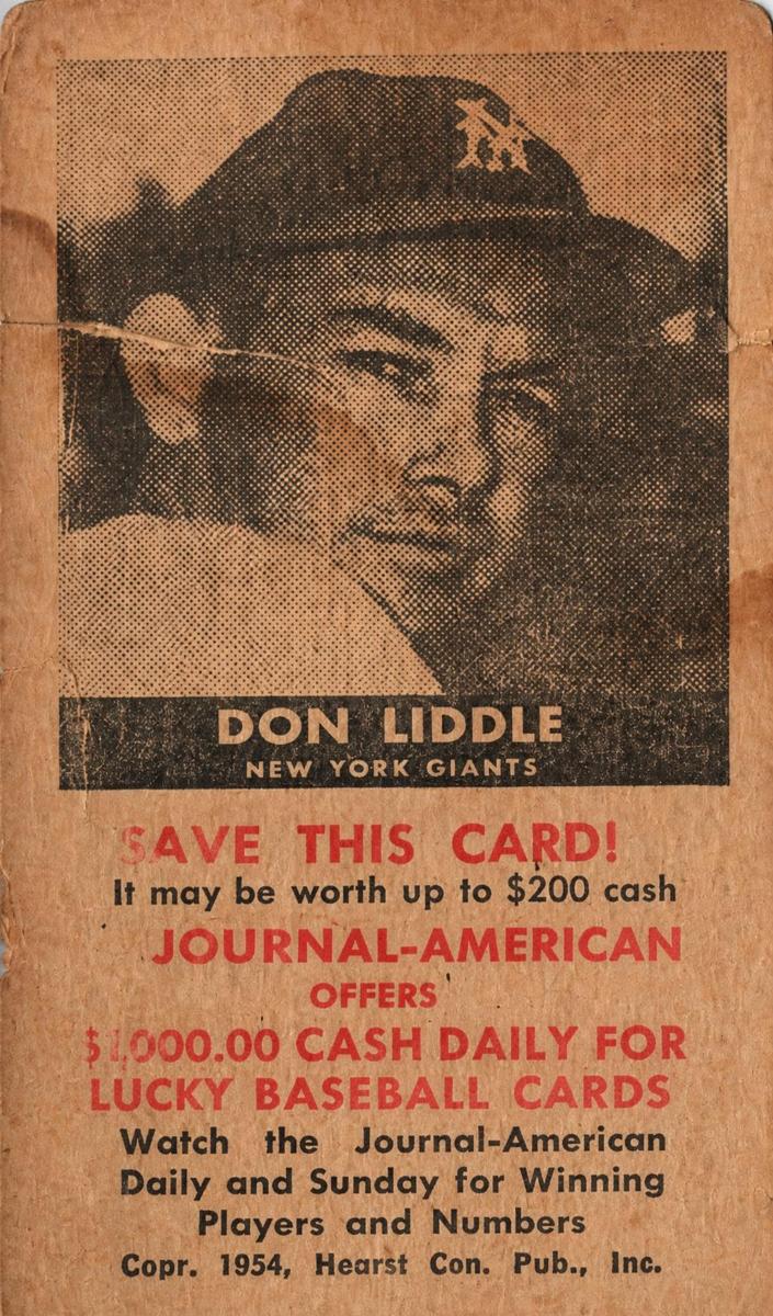 1954 NY Journal American Baseball Don Liddle #NNO
