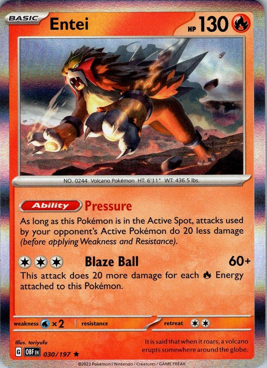 2023 Pokemon Scarlet & Violet Obsidian Flames Entei #30 PSA 9